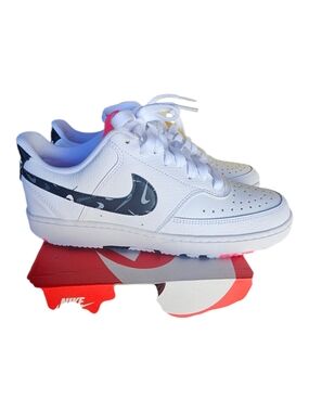 Nike Court Vision Low-Top Sneakers with Black Patterned Swoosh and  Pink Accent